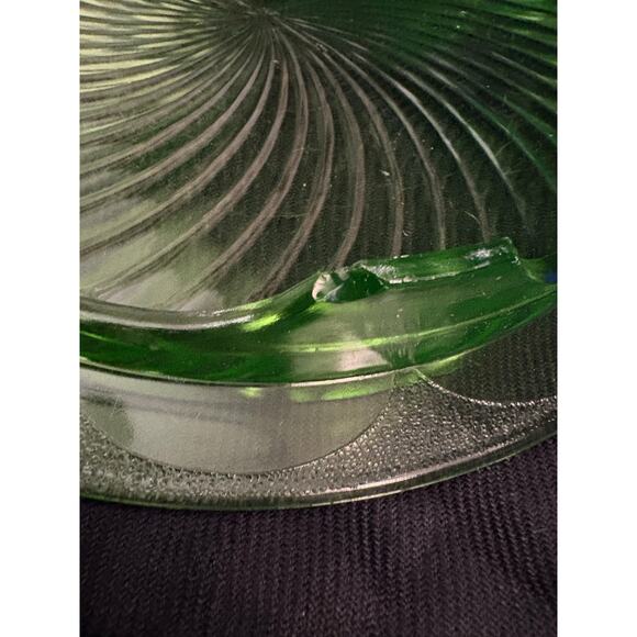 Vintage Anchor Hocking Spiral Green Uranium Glass Footed Cake Plate Stand 10" - Picture 6 of 10